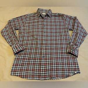 Peter Millar Mens Large Blue Red Plaid Button Down Shirt Long Sleeve Casual